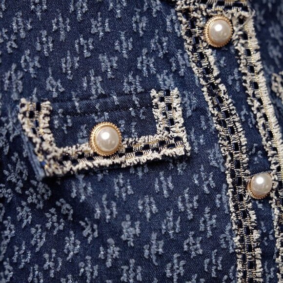 Blue Casual Women's Denim Jacquard Crop Jacket & Skirt set - Picture 5 of 6